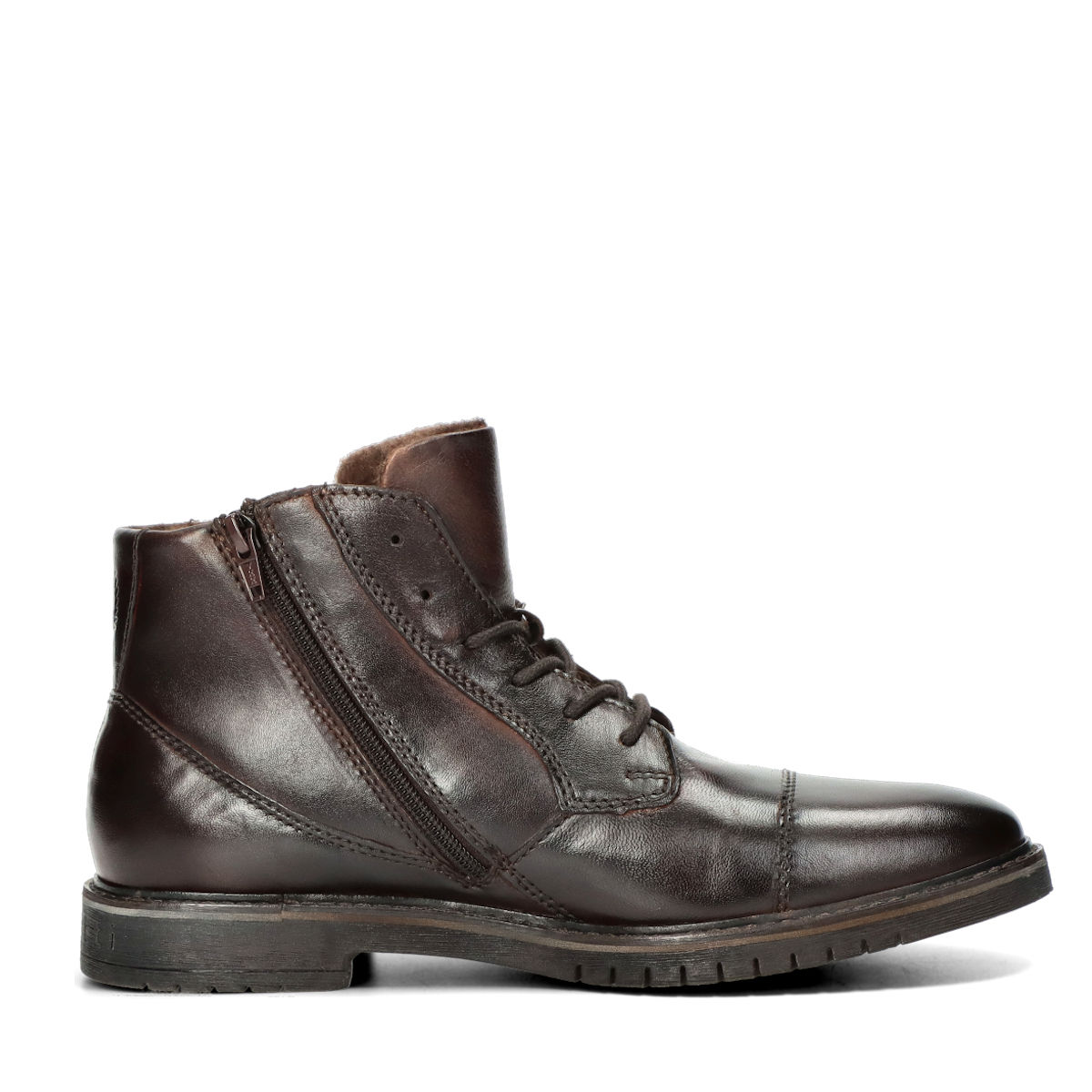 Bugatti men's leather ankle boots with zipper - dark brown