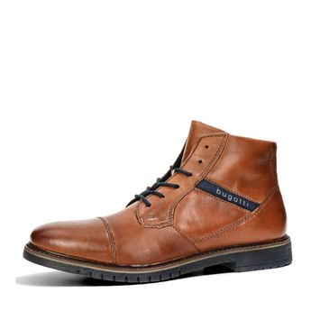 Bugatti men's leather ankle boots with zipper - cognac brown