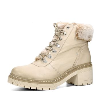 Creator women´s leather ankle boots with fur - beige
