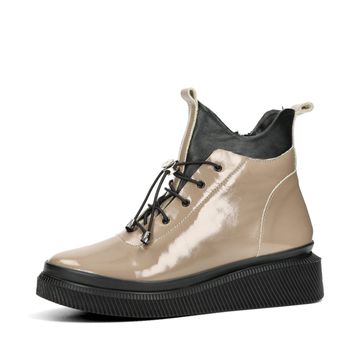ETIMEĒ women's leather ankle boots with zipper - beige/brown