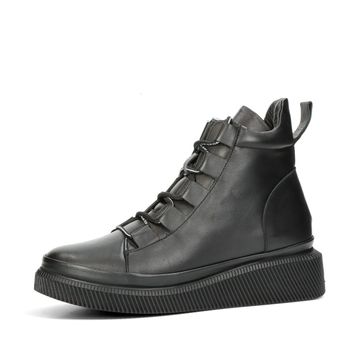 ETIMEĒ women's leather ankle boots with zipper - black