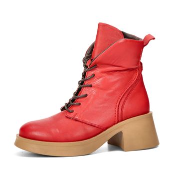 ETIMEĒ women's leather ankle boots with zipper - red