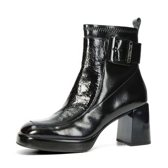 Hispanitas women's patent leather ankle boots with zipper - black