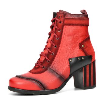 Maciejka women's leather ankle boots with zipper - red